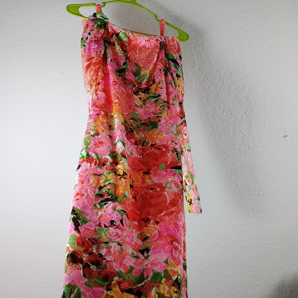 Marina Floral Lace Overlay Maxi Dress XS Pink Red Stretch Lined Made USA - Picture 5 of 13